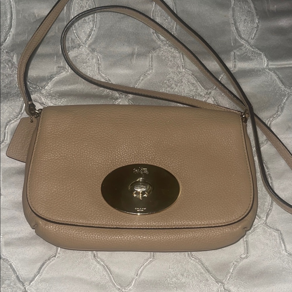 Coach Tan Gold Crossbody Bag with Timeless Design